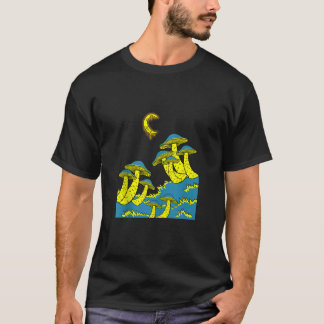 Magic Mushroom Moon Psychedelic Trippy EDM Galaxy  T-Shirt
