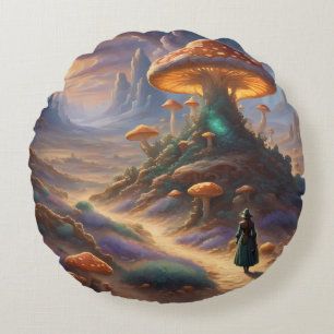 Magic Mushroom Planet Round Cushion