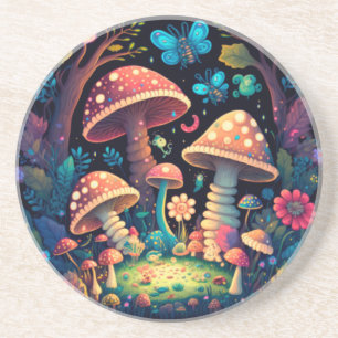 Magic mushrooms butterflies   coaster