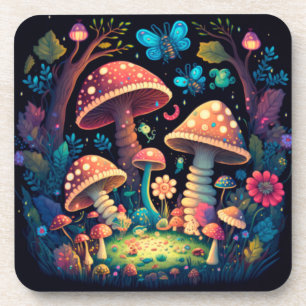 Magic mushrooms butterflies  coaster