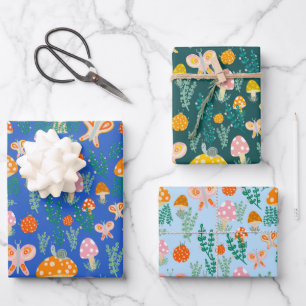 Magic Mushrooms Cute Butterflies Snails Ladybugs Wrapping Paper Sheet