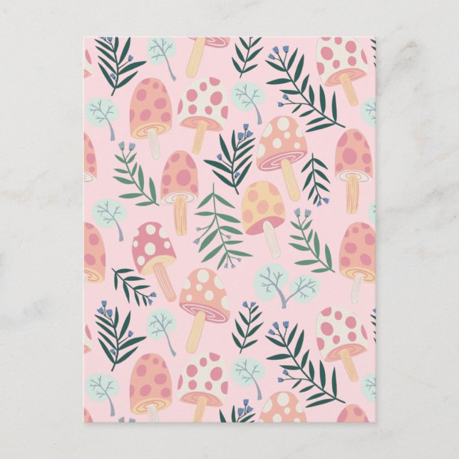 Magic Mushrooms Forest Pattern Postcard (Front)