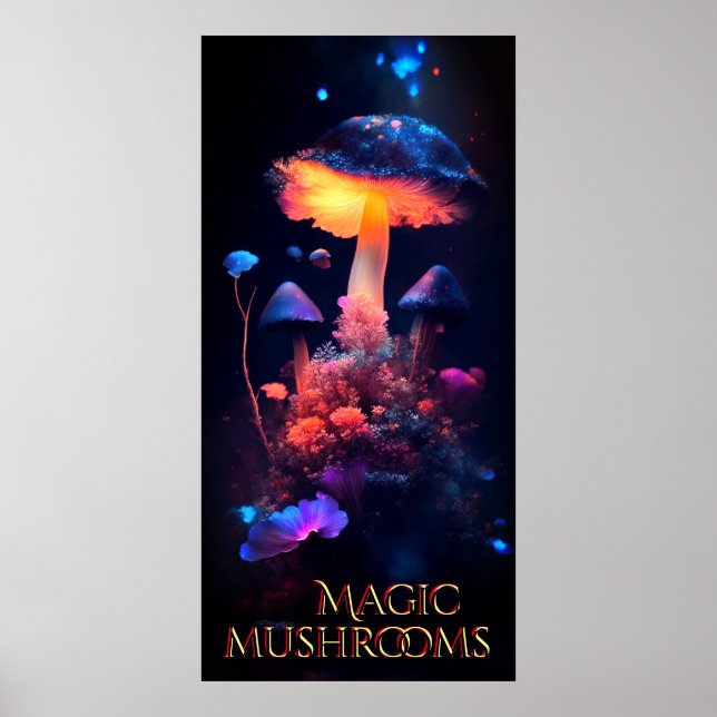 Magic Mushrooms Neon Fantasy Poster (Front)