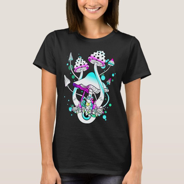 Magic Mushrooms Psychedelic White Mushroom Eyes Ar T-Shirt (Front)