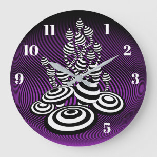 Magic Mushrooms purple optical design Wall Clock. Large Clock