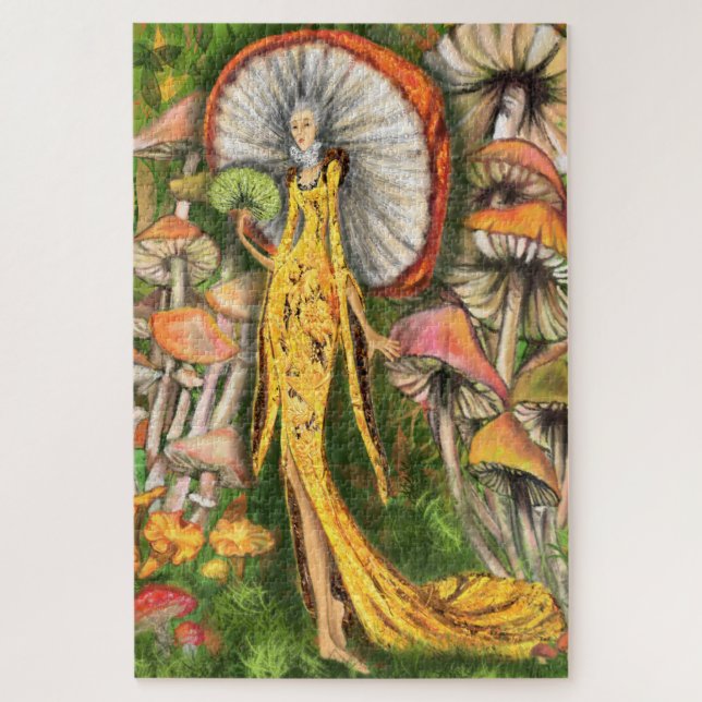 Magic Mushrooms Queen Fantastic Fairytale Painting Jigsaw Puzzle (Vertical)