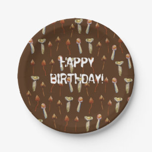 Magic Mushrooms Species Watercolor Art Paper Plate