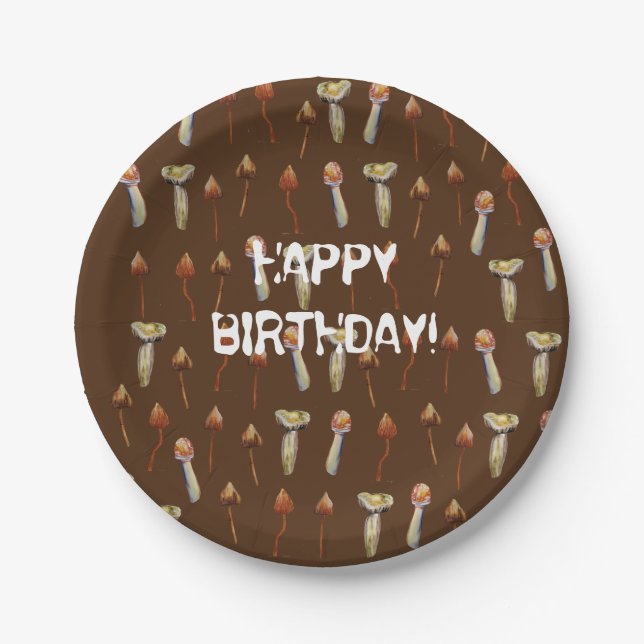 Magic Mushrooms Species Watercolor Art Paper Plate (Front)