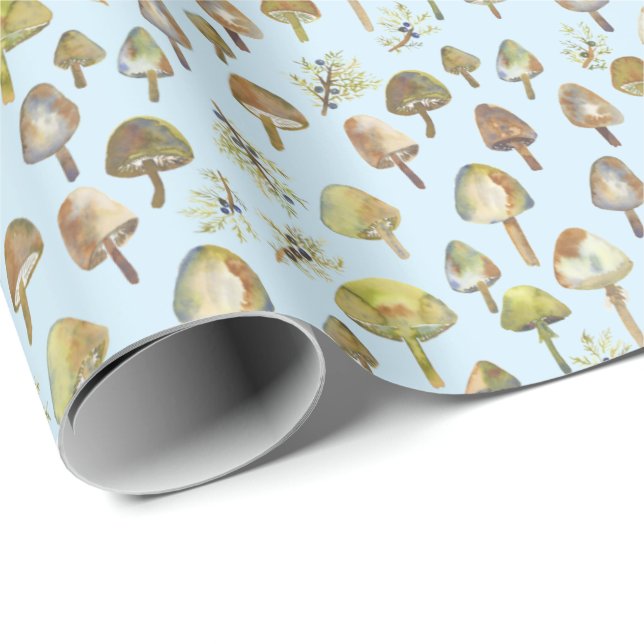 Magic Mushrooms Watercolor Forest Pattern Gift Wrapping Paper (Roll Corner)