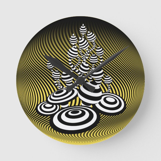 Magic Mushrooms yellow optical design Wall Clock. Round Clock (Front)