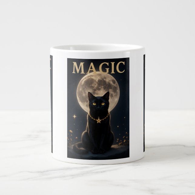 MAGIC – Mystic Black Cat & Full Moon Design Large Coffee Mug (Front)