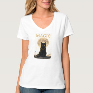 MAGIC – Mystic Black Cat & Full Moon Design T-Shirt