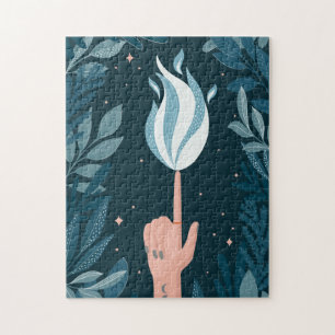 Magic night blue navy flame. Fire light spirit  Jigsaw Puzzle