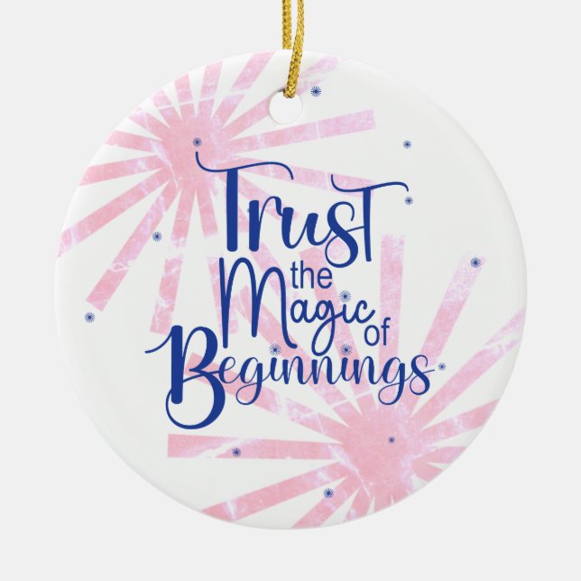 Magic of Beginnings Fun Blue Typography  Ceramic Tree Decoration (Front)
