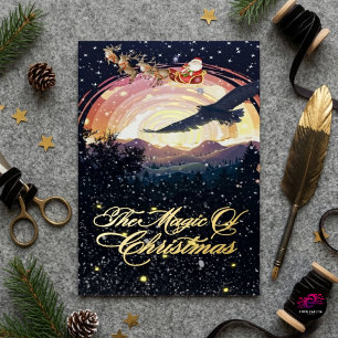 Magic of Christmas Santa Sleigh Night Sky Foil Holiday Card