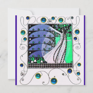 MAGIC OF THE SPRING bright aqua blue teal black Invitation