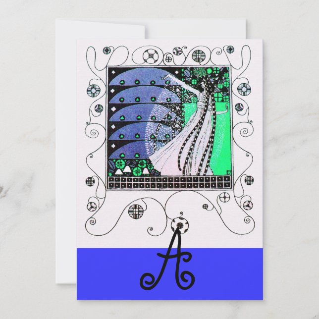 MAGIC OF THE SPRING bright aqua blue teal black Invitation (Front)