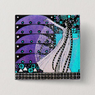 MAGIC OF THE SPRING bright blue black white purple 15 Cm Square Badge