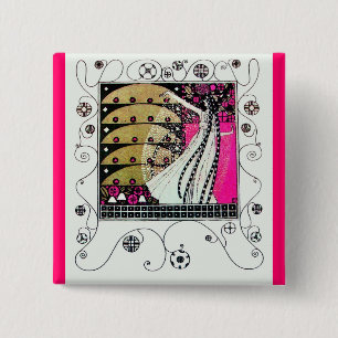 MAGIC OF THE SPRING bright pink black white brown 15 Cm Square Badge