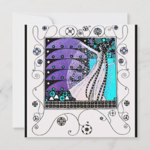 MAGIC OF THE  SPRING,bright purple black aqua blue Invitation
