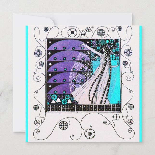 MAGIC OF THE  SPRING,bright purple black aqua blue Invitation (Front)