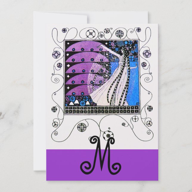 MAGIC OF THE  SPRING ,bright purple gold metallic Invitation (Front)