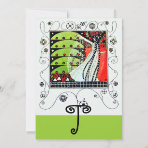 MAGIC OF THE  SPRING ,bright red black white green Invitation