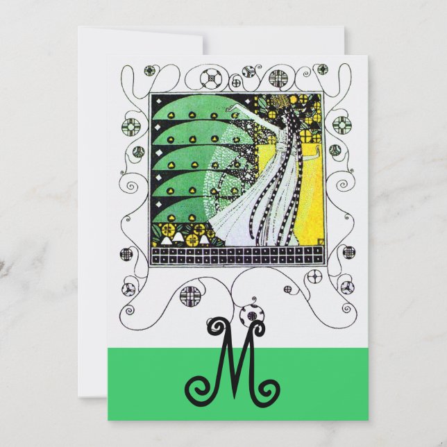 MAGIC OF THE  SPRING ,bright yellow  black green Invitation (Front)