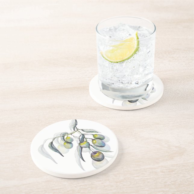 Magic Olive Branch Watercolor Hand-painted Coaster (Side)