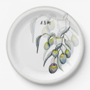 Magic Olive Branch Watercolor Hand-painted Paper Plate
