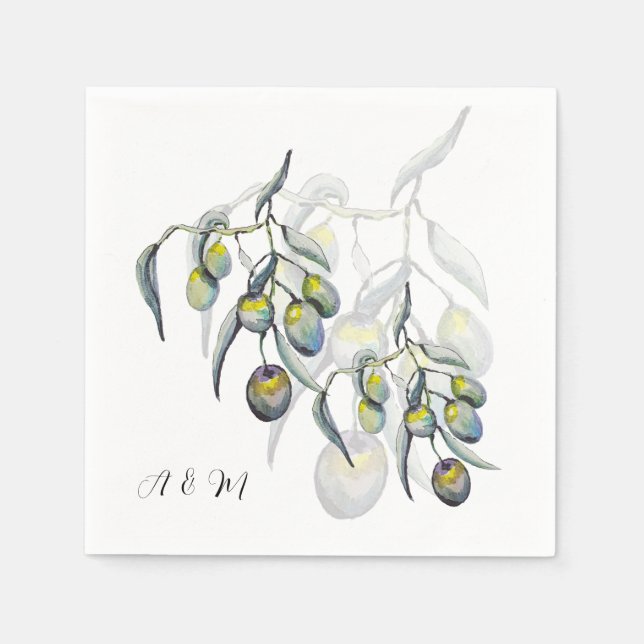 Magic Olive Watercolor Hand-painted Napkin (Front)