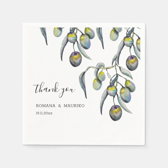 Magic Olive Watercolor Hand-painted Napkin (Front)