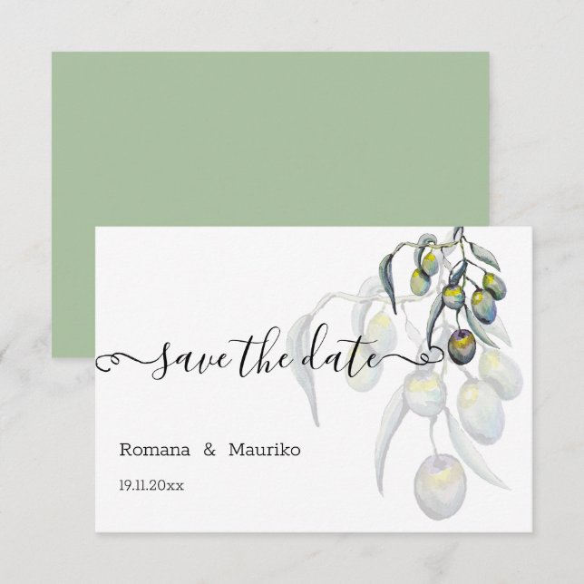 Magic Olive Watercolor Hand-painted Save The Date (Front/Back)