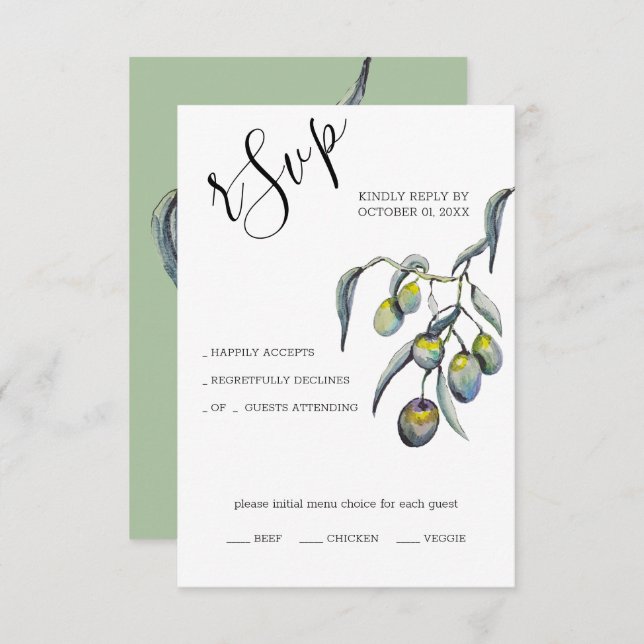 Magic Olives Watercolor Hand-painted RSVP Card (Front/Back)