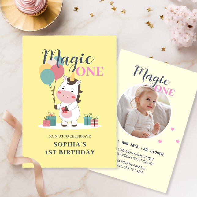 Magic One Unicorn 1st Birthday Invitation (Creator Uploaded)