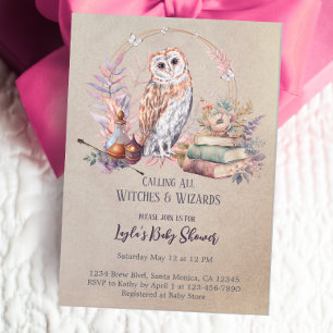 Magic Owl Girl Wizard Baby Shower Invitation