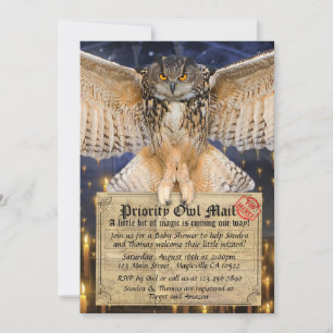 Magic Owl Mail Letter for a Wizard Baby Shower Invitation