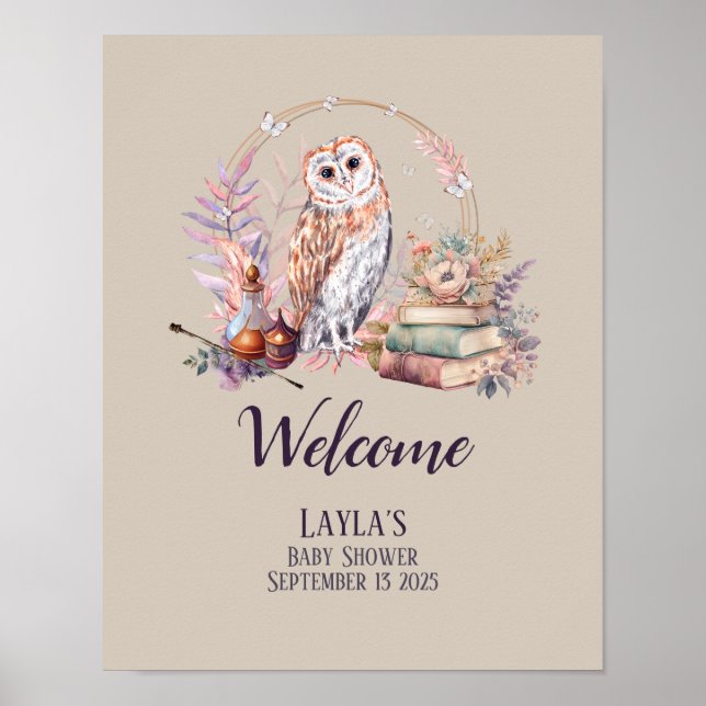 Magic Owl Welcome Baby Shower Poster (Front)