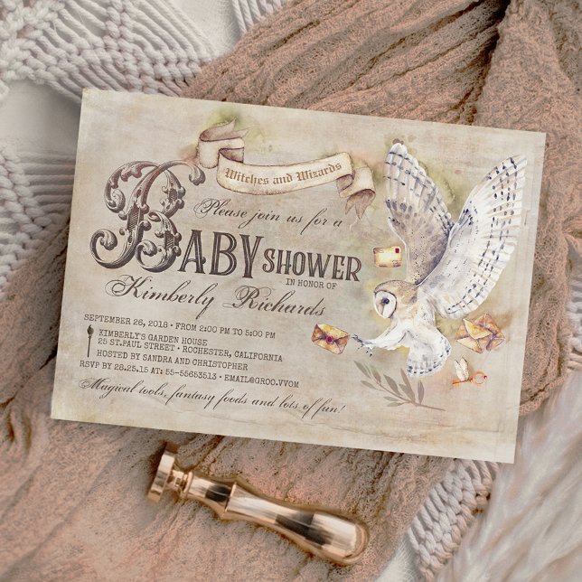 Magic Owl Wizard Witch Fairy Tale Baby Shower Invitation (Creator Uploaded)