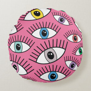 Magic pattern with colourful eyes. Mystic backgrou Round Cushion