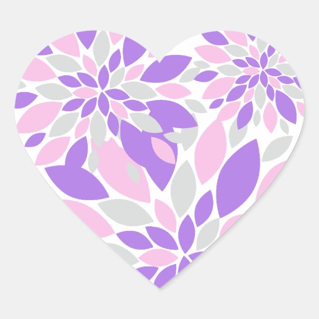 Magic Petals Purple Flowers Heart Sticker (Front)