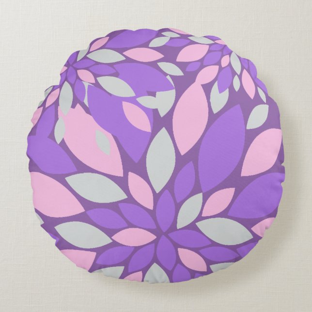 Magic Petals Purple Flowers Round Cushion (Front)