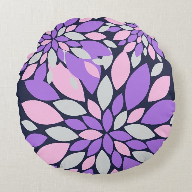 Magic Petals Purple Flowers Round Cushion (Front)