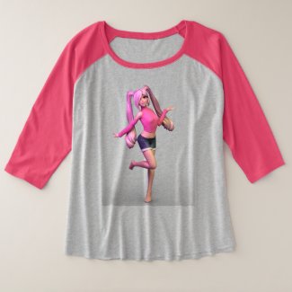 Magic Pink Anime Girl Plus Size Raglan T-Shirt