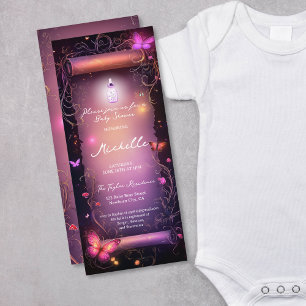Magic Pink Enchanted Forest Scroll Baby Shower Invitation