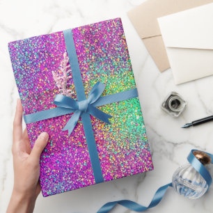 Magic Pink Turquoise Sparkling Glittery Gradient Wrapping Paper