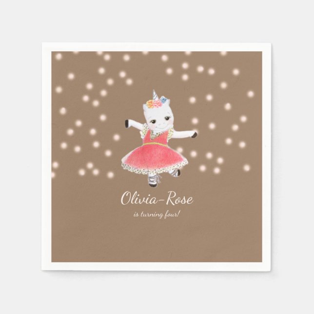 Magic Pink Unicorn Ballerina Girl Birthday  Napkin (Front)