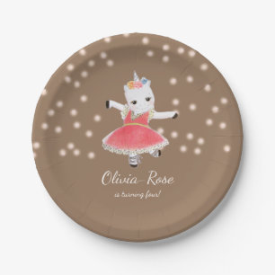 Magic Pink Unicorn Ballerina Girl Birthday Paper Plate
