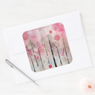 Magic Pink Winter Songbird Sanctuary Square Sticker