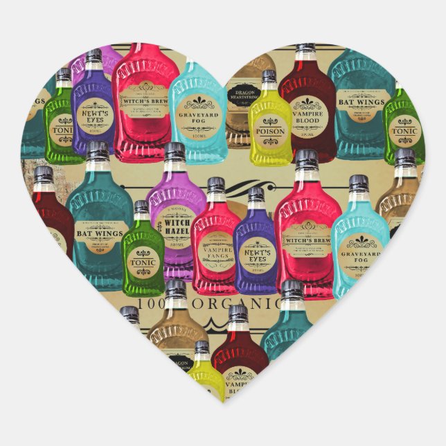 Magic Potion Apothecary Halloween Tonic Bottles Heart Sticker (Front)